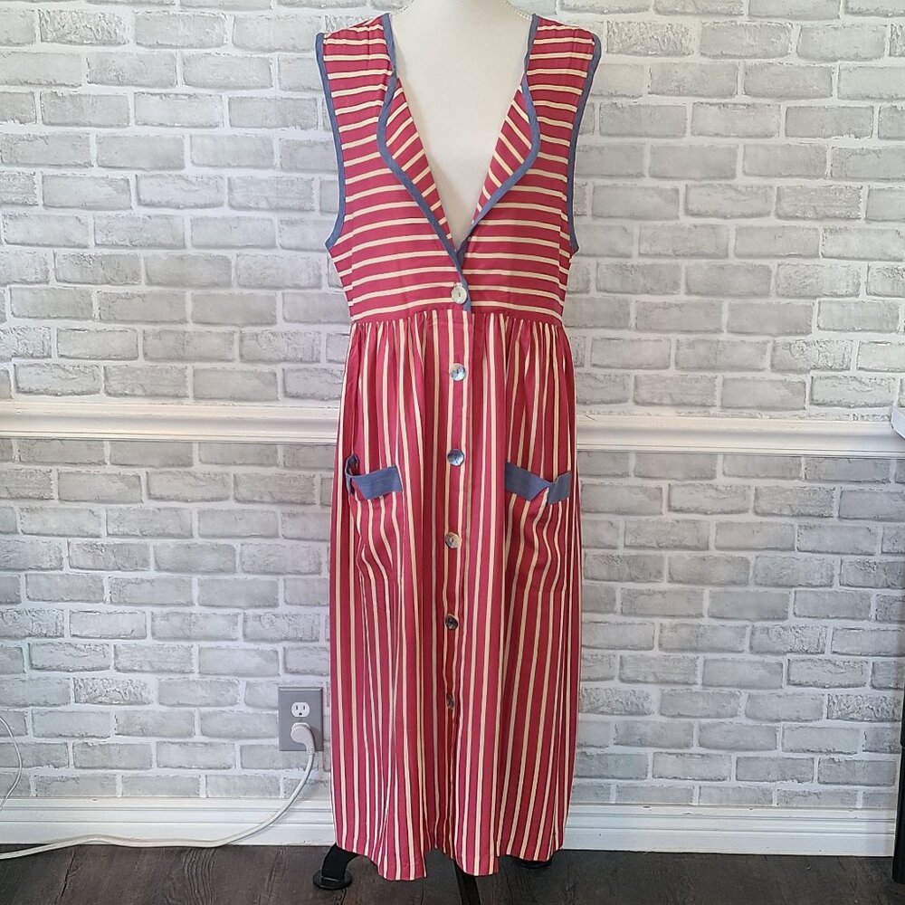 Sage Creek Liz Ence Maxi Dress Red White Blue Nautical Coastal Cottage XL USA